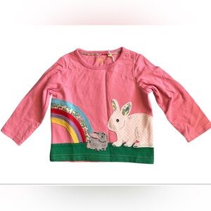 NWT. Mini Boden Cotton Bunny Appliqué Long Sleeve T-Shirt, Size 6-9M